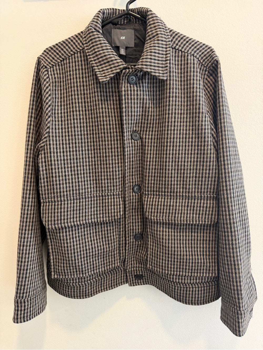 H&M Men Brown & Black Wool-Blend Jacket Size Large Houndstooth